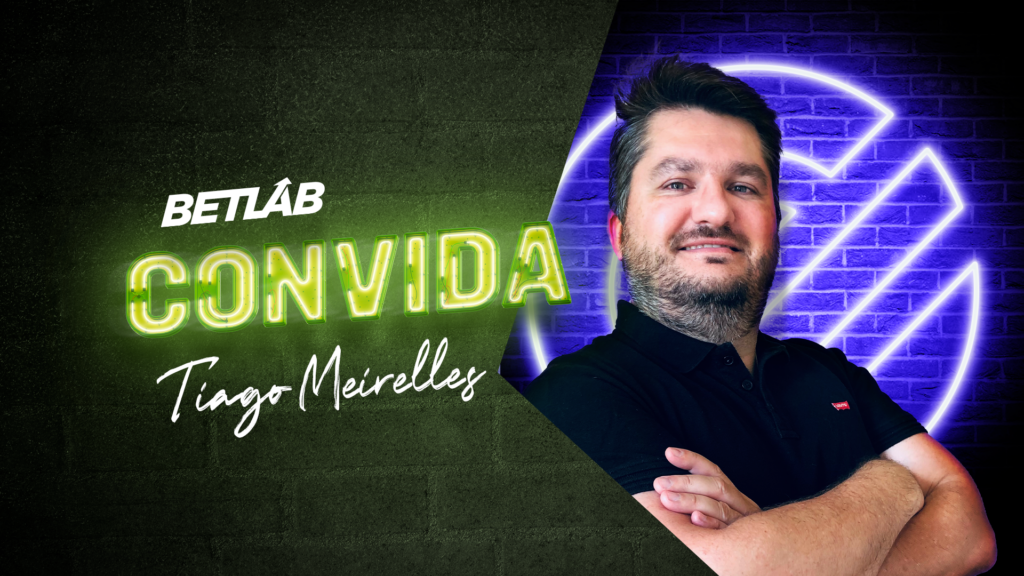 tiago meirelles em um fundo preto com a escrita Betlab Convida em neon